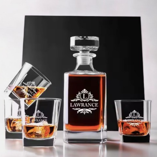 Custom Whiskey Decanter Set In Elegant Gift Box, Decanter And Glasses, Engraved Decanter, Engraved Decanter, gift For Him, Groomsman Gift, Fathers Day Gift