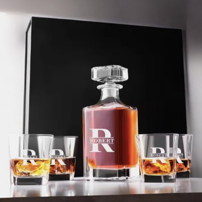 Custom Whiskey Decanter Set In Elegant Gift Box, Decanter And Glasses, Engraved Decanter, Engraved Decanter, gift For Him, Groomsman Gift, Fathers Day Gift